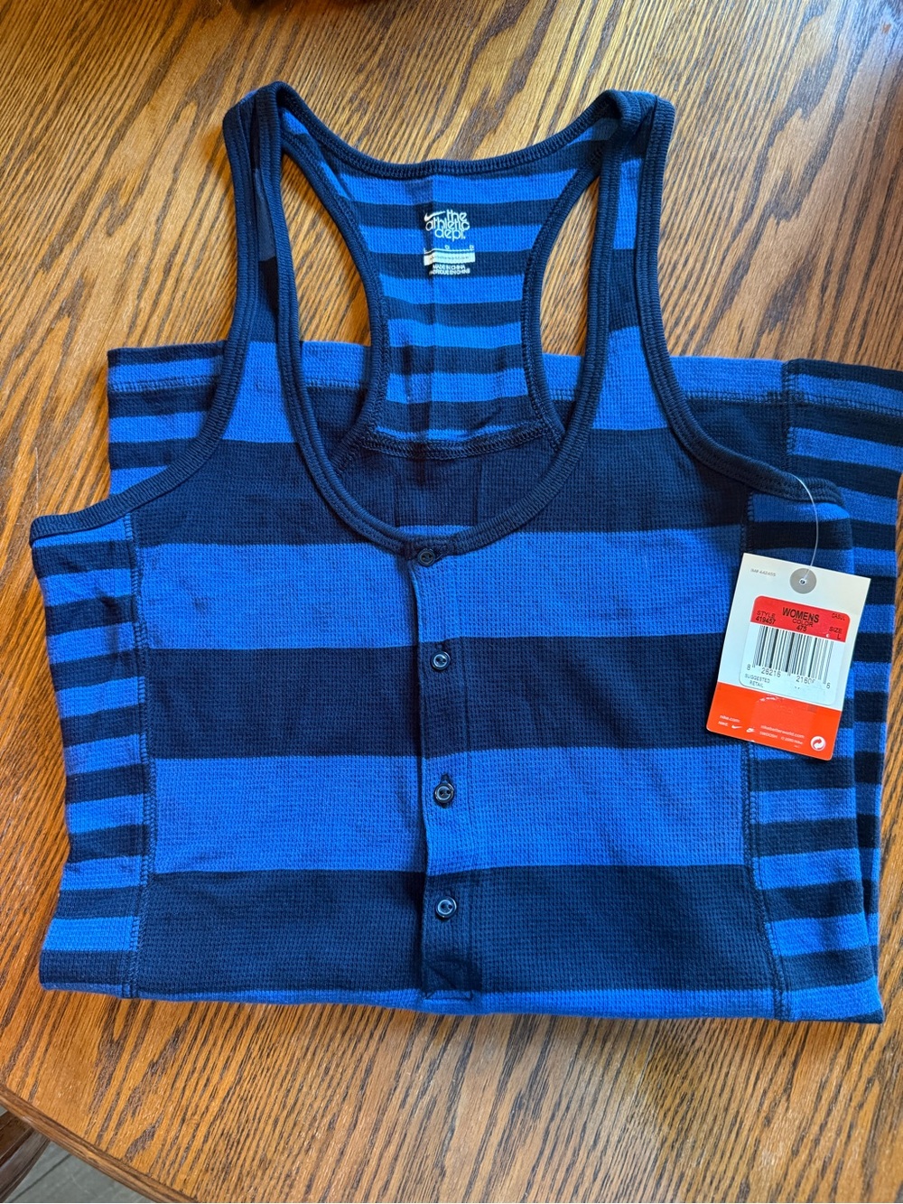 Blue and Black Striped Tank Top - Button Front